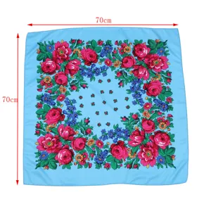 Women 70cm square scarf vintage Russian floral head wrap ethnic style breathable soft headscarf