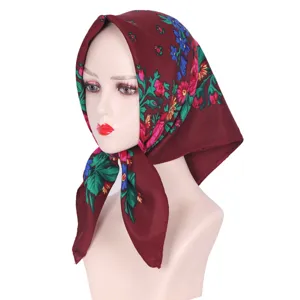 Etnische bloemige katoenen vierkante hoofddoek voor dames, stijlvolle vintage haarwrap voor elk seizoen.