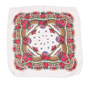 Women vintage floral square scarf metallic thread ethnic head wrap lightweight neck handkerchief