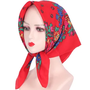 Etnische bloemenprint rode katoenen vierkante hoofddoek vrouwen mode vier seizoenen sjaal