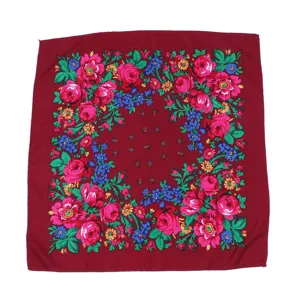 Russische bloemen print vierkante sjaal vintage folk stijl vrouwen hoofddoek nekdoek