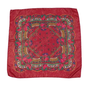 Vintage metallic gold thread floral square headscarf women ethnic style sun protection wrap