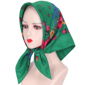Groene bloemige vierkante sjaal vintage bloemenprint hoofddoek vrouwen 70cm stijl