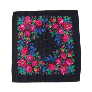 Etnische bloemen katoenen vierkante hoofddoek dames mode zwart haar sjaal 70x70cm