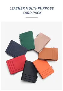 Detailed view of genuine leather card pack with multiple slots and secure zipper pocket.