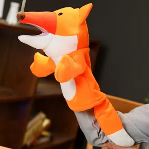 Cute plush fox hand puppet for kids, soft animal doll toy for early education and storytelling.