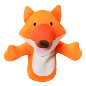Cute orange fox plush hand puppet soft toy for kids early education storytelling performance prop.