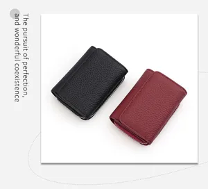 Echtes Leder rfid blockierende dreifache kleine Geldbörse mit Reißverschluss Münzfach Damen.
