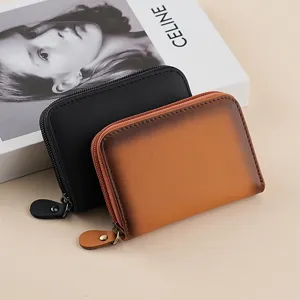 Tarjetero de Cuero Auténtico con Bloqueo RFID Vintage Color Contraste Acordeón Estuche Multiranura Cartera Unisex