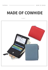 Echtes Rindsleder Brieftasche mit Kartenfächern Münzfach und transparentem Ausweisfenster.