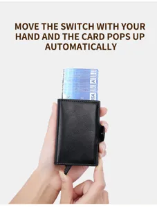 Minimalist leather automatic pop-up card holder wallet slim credit card case for men black