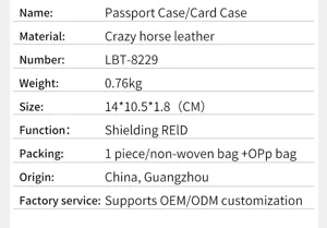 Genuine leather passport holder card case RFID blocking travel document organizer LBT-8229