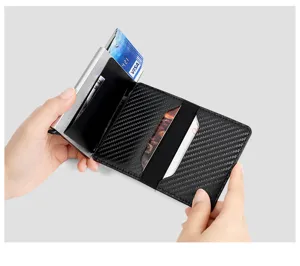 Kohlefaser automatischer Pop-up-Kartenhalter Metall Brieftasche RFID Schutz Kartenetui