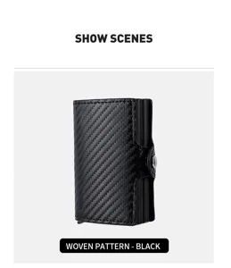Black carbon fiber pattern automatic popup card holder wallet detail view for men daily.
