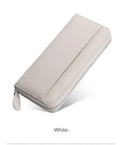 Japanischer Stil Echtleder lange Geldbörse RFID Blockierung Reißverschluss Tasche weiß