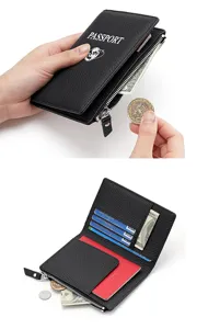 Portafoglio passaporto in pelle RFID porta carte da viaggio con tasca con zip.