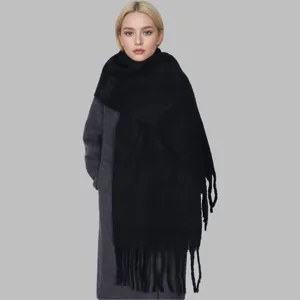 Damen Winter warm verdickt einfarbig Schal Tuch Detailansicht, weich Mohair Strickware.