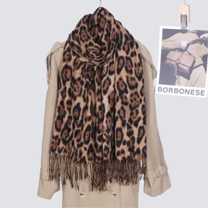 Classic leopard print tassel scarf detail, soft cashmere feel winter warm shawl for women.