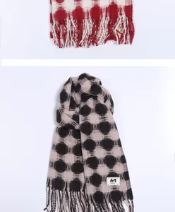 Thickened imitation cashmere scarf with polka dot and plaid patterns, stylish winter accessory.