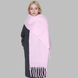 Dicker warmer Winterschal für Damen, weicher einfarbiger Quastenschal, gemütlicher Halswärmer.