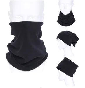 Winter fleece neck warmer and beanie cap for outdoor cycling and sports, black color.
