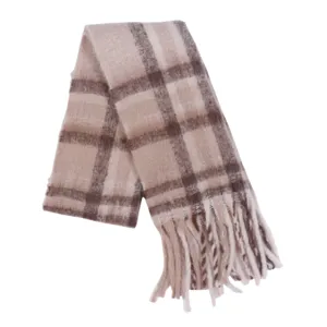 Winter warm plaid scarf for women, classic check pattern cozy thick fringe shawl cape.