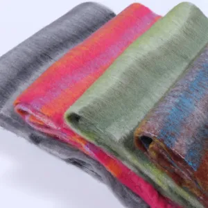 Cozy winter mohair-like striped scarf, soft warm long neck warmer for women's daily fashion outfit.
