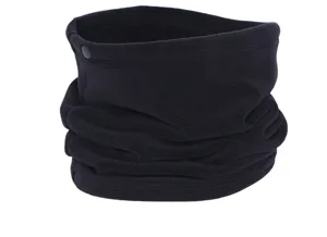 Black fleece winter neck gaiter, thermal outdoor cycling scarf, warm pullover neck warmer detail.