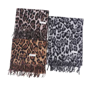 Classic leopard print cashmere feel tassel scarf for women autumn and winter fashion wrap