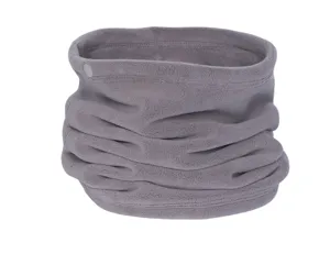 Grey fleece neck gaiter detail view, warm winter cycling scarf, soft pull-on neck cover.