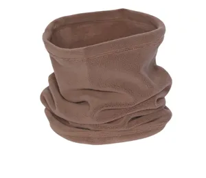Brown fleece neck gaiter detail, soft thermal winter cycling scarf texture view closeup.