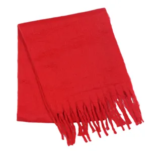 Einfarbiger roter Winterschal für Damen, kuscheliger warmer Strickschal mit Fransen.