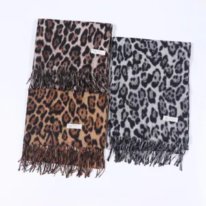 Classic leopard print tassel scarf warm winter thick imitation cashmere shawl for women