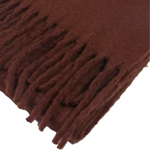 Brauner Mohair Schal Nahaufnahme texturierter Winter warmer Fransen Detail Strick Tuch