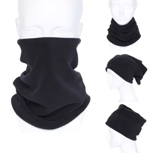 Black fleece neck gaiter and winter beanie hat, versatile outdoor cycling warm windproof mask.