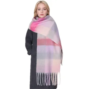 Women's autumn winter thick colorful plaid tassel scarf stylish warm fashion shawl