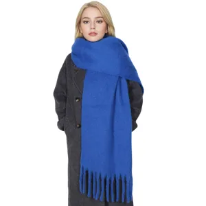 Dicke warme einfarbige Quasten Schal für Damen, gemütliche Winter Mohair Schal Mode Kleidung.