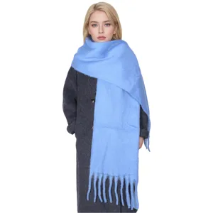 Damen Winter Verdickt Einfarbig Mohair Schal Warme Weiche Lange Quasten Stola Neu