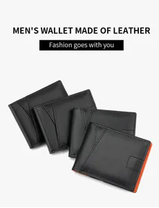 Billetera de cuero genuino para hombre tarjetero de negocios bolsillo de dinero negro