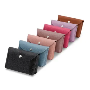 Women's Genuine Leather Mini Coin Purse Litchi Pattern Portable Small Change Pouch Snap Closure Fashion Wallet