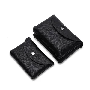 Mini genuine leather coin purse for women, small soft litchi pattern flap wallet with snap.