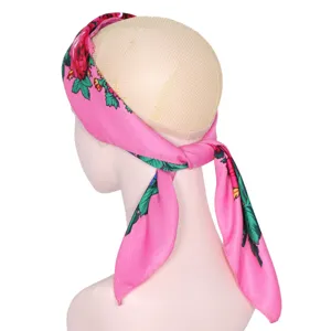 Russian ethnic style floral pink headscarf women cotton square hair scarf sun protection