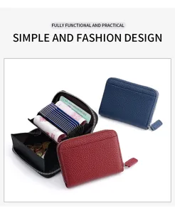 Genuine leather RFID blocking accordion card holder zipper coin wallet with multiple slots