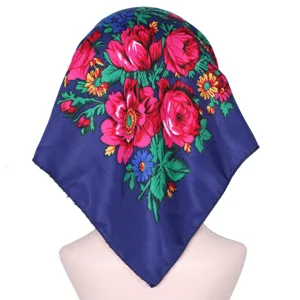 Russian style floral cotton square headscarf for women vintage folk design hair wrap