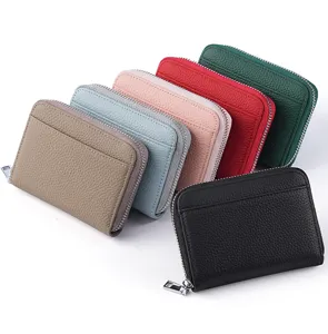 Genuine leather coin purse multi-functional mini card holder zipper wallet for women.