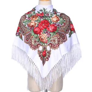 Femme châle à franges imprimé floral style ethnique rétro foulard écharpe élégant