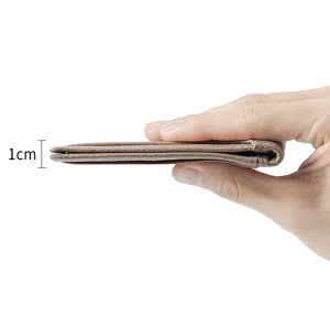 Tarjetero de piel auténtica ultra fino grano litchi mini cartera perfil lateral de 1cm.