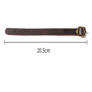 Vintage brown crazy horse leather luggage tag strap, 20.5cm replacement strap accessory.