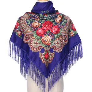 Châle frangé à fleurs ethniques pour femmes motif rose vintage foulard triangulaire chic