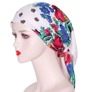 Russian ethnic style floral print cotton square scarf, soft women headscarf for daily wear.